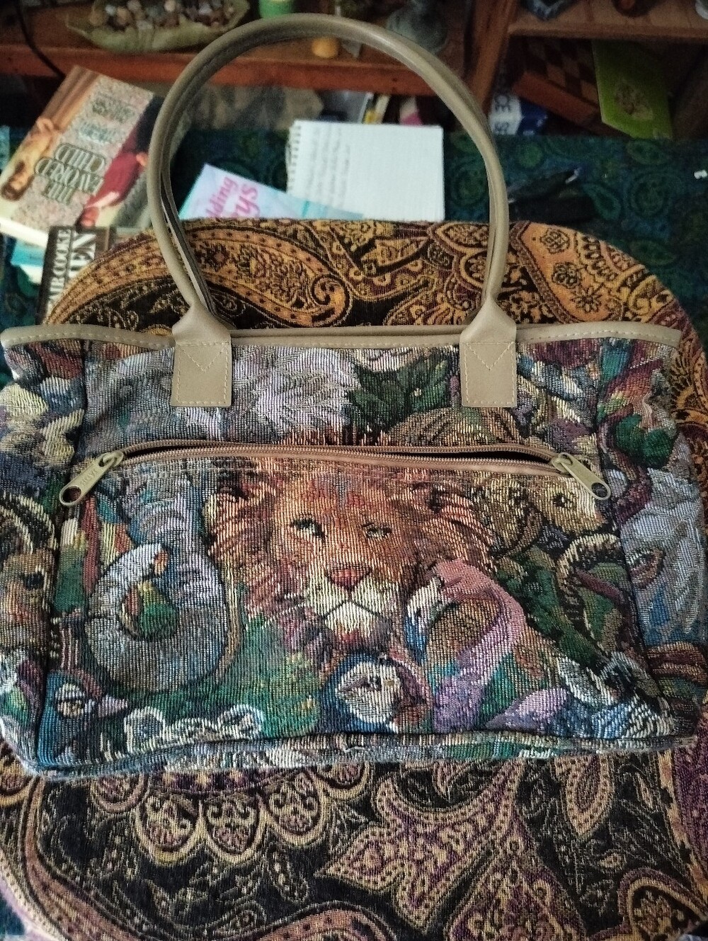 Vintage JADE Safari Jungle Animal Tapestry Tote Bag with Pockets - Picture 3 of 6